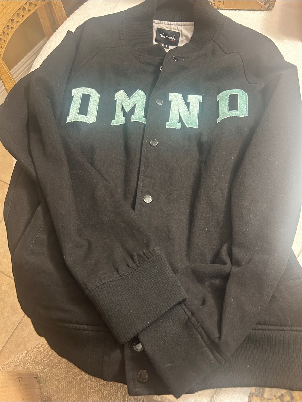 Diamond Supply Co. Black Bomber Jacket with Mint Green Lettering